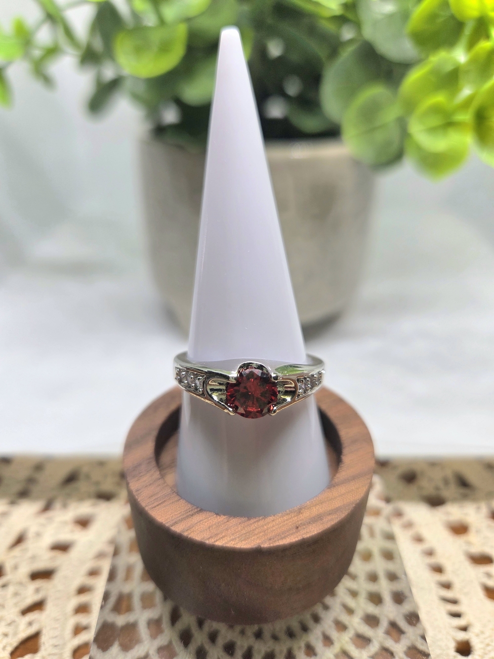 Radiant Red Stone Ring in Silver-Tone Setting